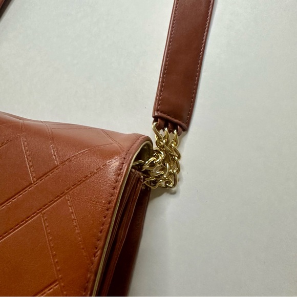 Fred Hayman Club 273 Cognac Brown Leather Tall Medium Shoulder Bag Purse - Picture 15 of 16